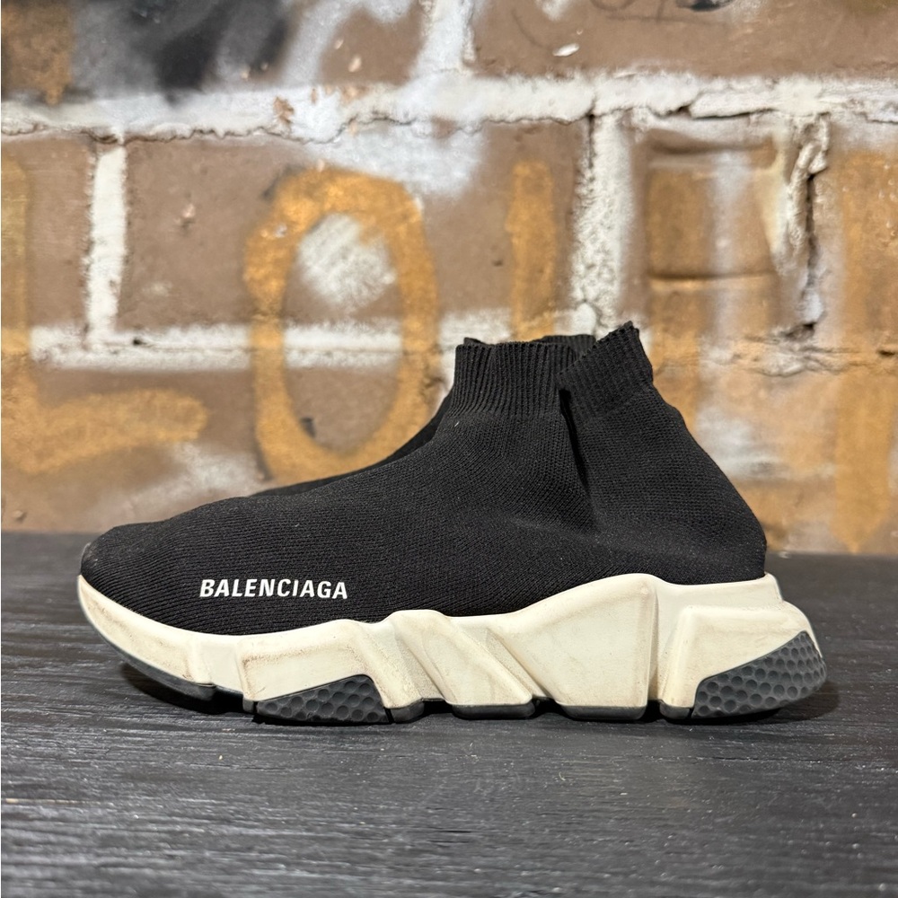 Balenciaga Speed Trainer black knit fabric Women’s Size 8 - Picture 3 of 10